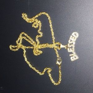 Blessed Necklace Religious Christian Gold Finished and Jeweled